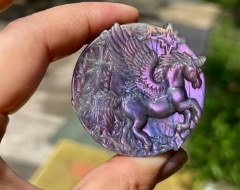 Labradorite Pegasus Carving, Healing Crystal Figurine, Purple Gemstone