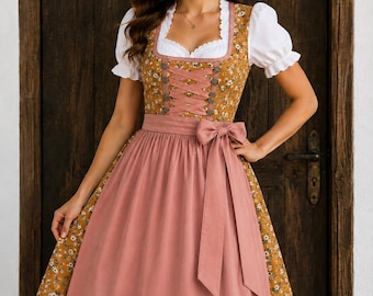 Beierse dirndl-jurk dames – Oktoberfestkostuum met schort, traditionele Duitse trachtenoutfit (groen en rood)
