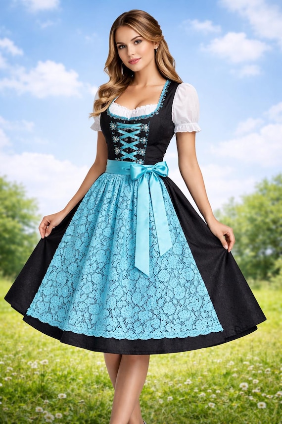 oktoberfest dress blue German Style Sky Blue Dirndl Dress for Women XXXL