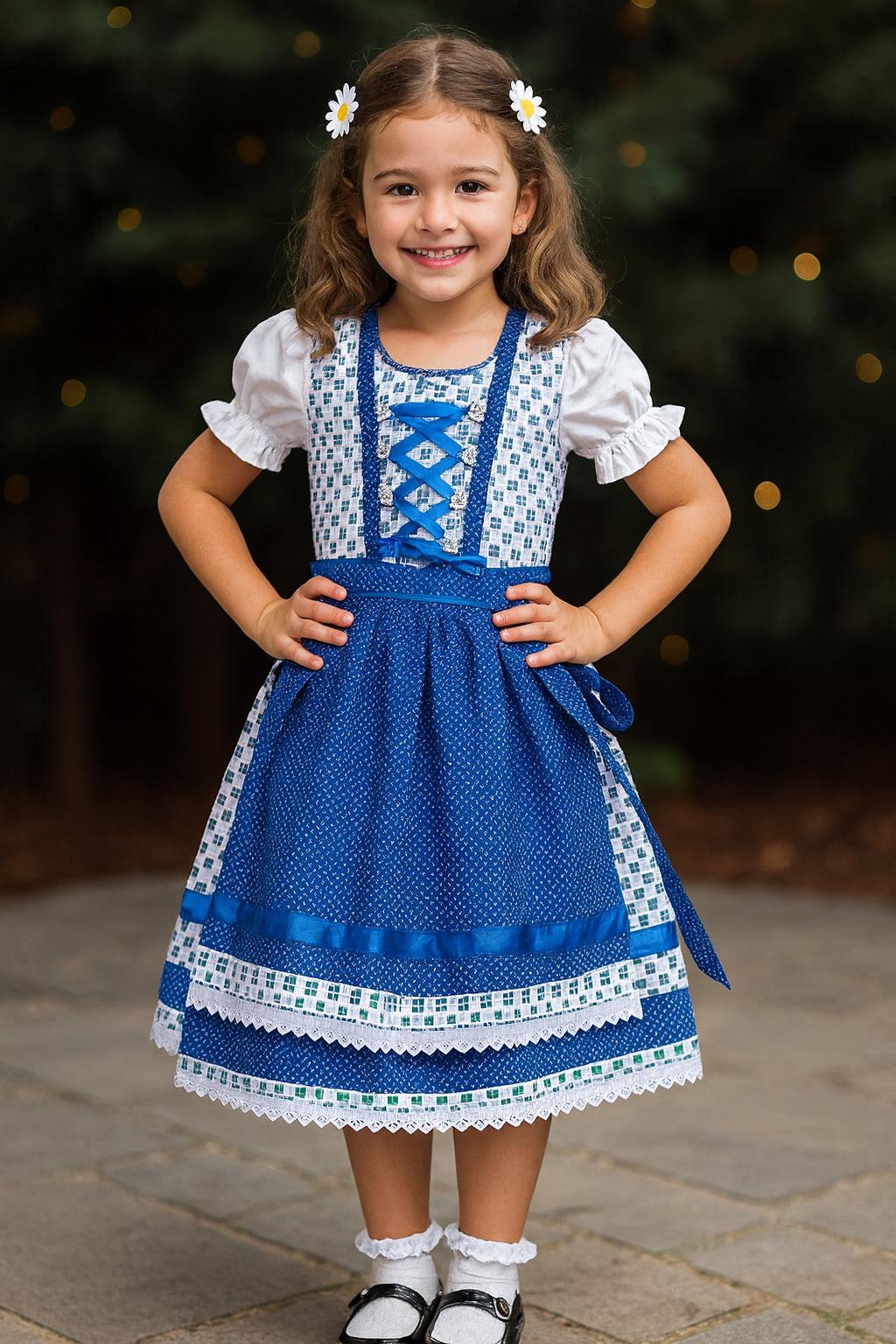 blue german dress German Blue Print Dress (B-38