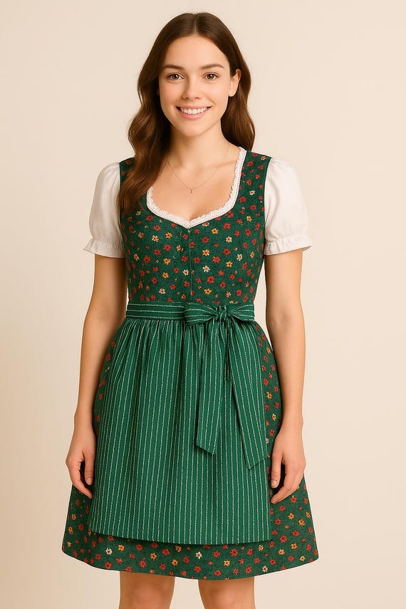 Bavarian Dirndl Dress: Red Oktoberfest Outfit with Apron & Blouse Bavarian Dirndl Dress: Red Oktoberfest Outfit with Apron & Blouse