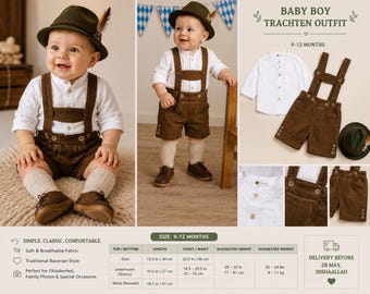 Roupa Baby Boy Bavarian Trachten - Conjunto Lederhosen, Roupas Oktoberfest (9 a 12 meses)
