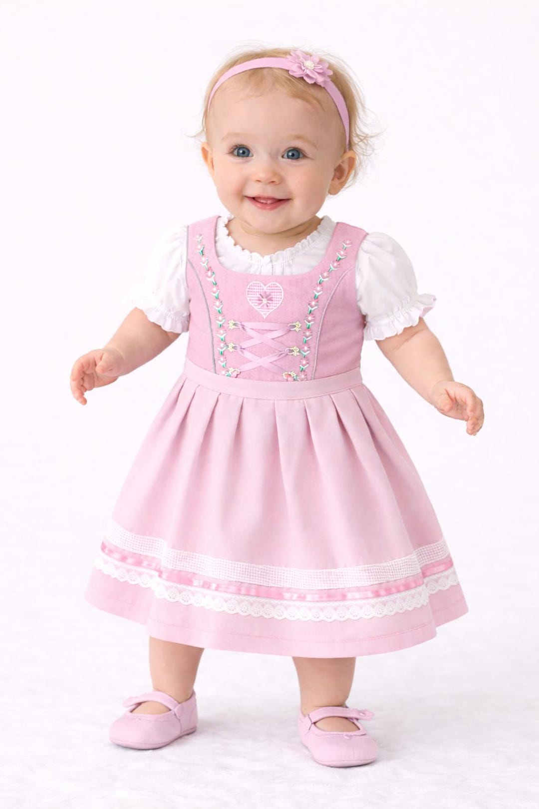Baby Dirndl Dress Light Pink Bavarian Toddler Outfit Floral Baby Dirndl Dress Light Pink Bavarian Toddler Outfit Floral