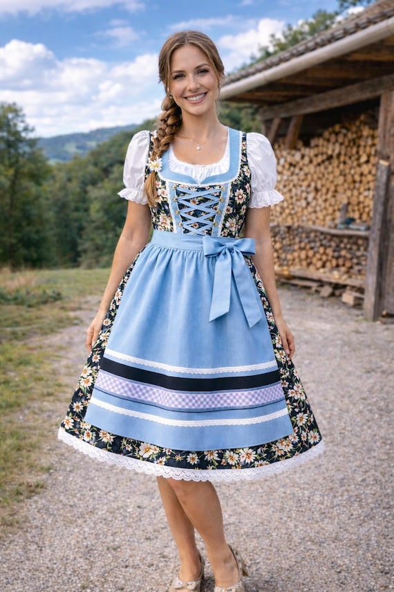 ladies dirndl dresses Blue Floral Dress for Women – gender_Women's
