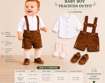 Roupa Baby Boy Bavarian Trachten - Conjunto Lederhosen, Roupas Oktoberfest (9 a 12 meses)