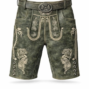 Pantalones cortos de cuero estilo vintage para hombre – Pantalones cortos de gamuza bávara hechos a mano con cinturón / Ropa para Oktoberfest