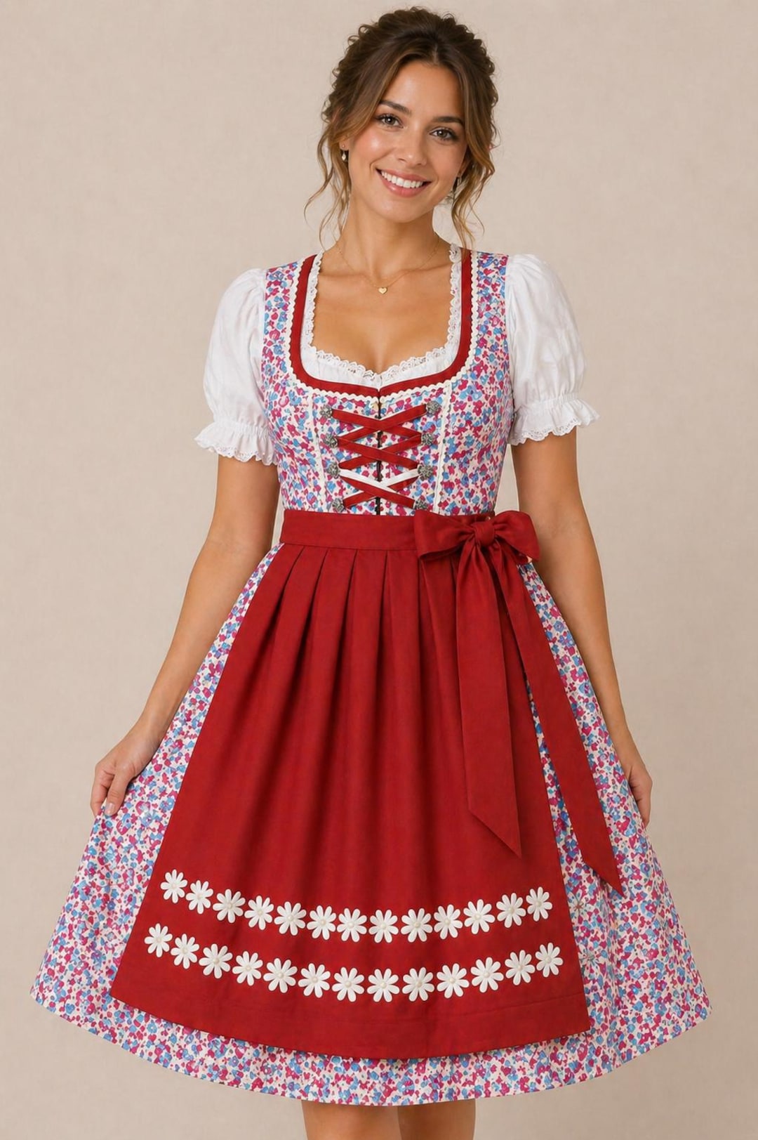 women's oktoberfest dress Women Dirndl Dress with Red Apron Floral Bavarian Oktoberfest Outfit Traditional German Clothing