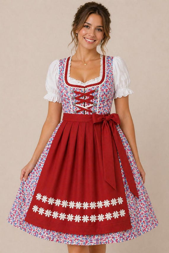 knee length dresses for ladies Bavaria Trachten Dirndl Dresses Women Traditional German Oktoberfest Costumes Women - Authentic Dirndl - Oktoberfest Outfits Women
