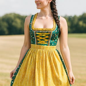 Red Floral Dirndl Dress: Bavarian Oktoberfest Costume with White Blouse