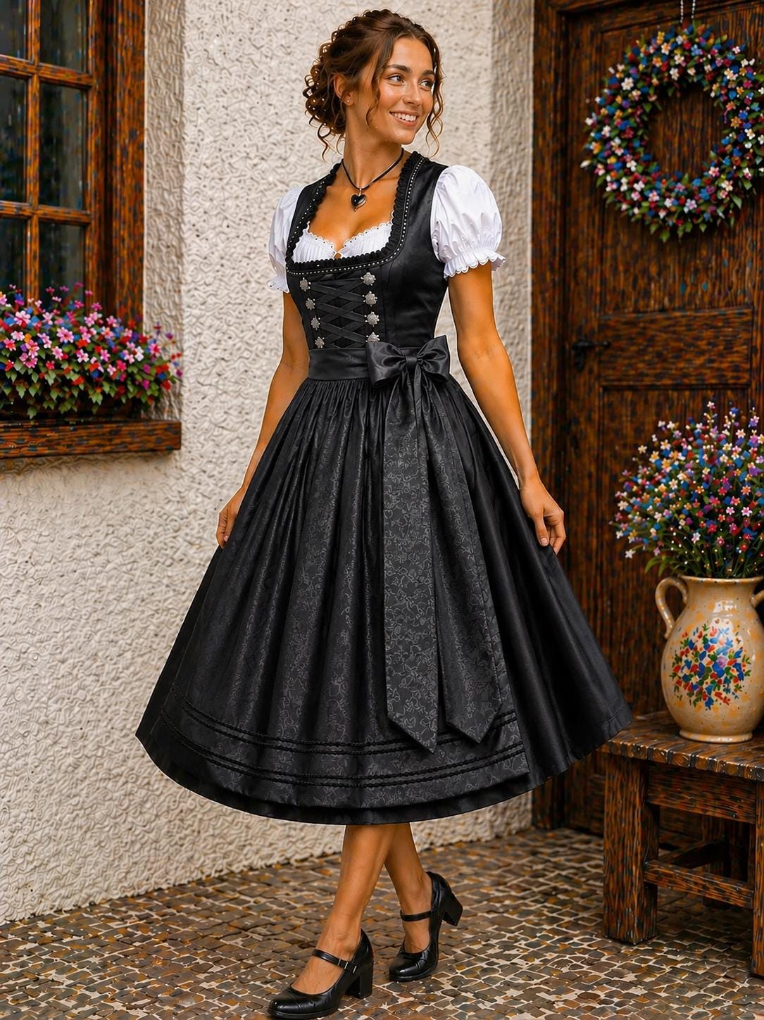 black dirndl dress 2025 winter warehouse sale Ladies - Black Draped Color:Apple Green reflecting the brands commitment