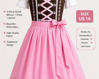 Vestido folclórico tradicional Trachtenmode para niñas rosas / Dirndl bávaro para niñas