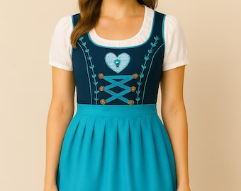 Beierse dirndl-jurk dames – Oktoberfestkostuum met schort, traditionele Duitse trachtenoutfit (groen en rood)