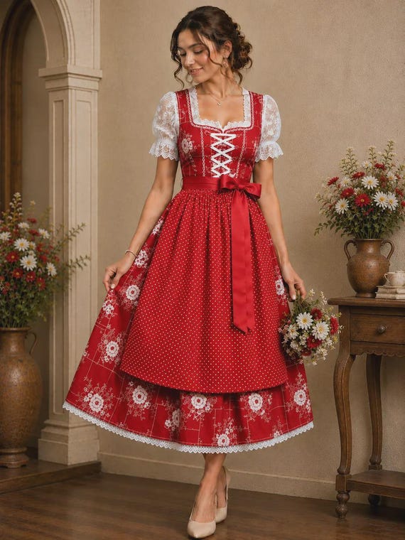 Women's Red Dirndl Dress | German Oktoberfest Costume