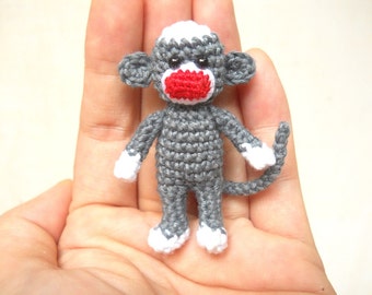 Mini Sock Monkey 2 inches - Amigurumi Crochet Miniature Sock Monkey Stuffed Animal - Made To Order