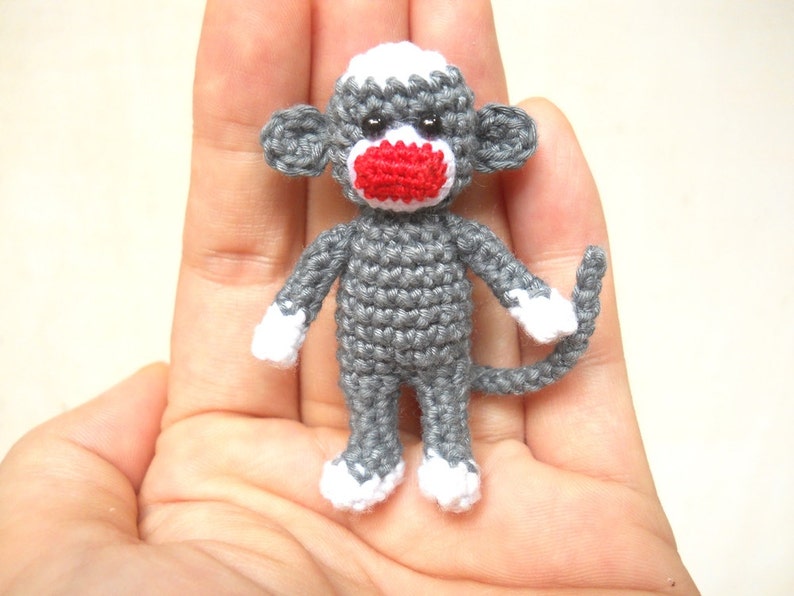 Mini Sock Monkey 2 inches Amigurumi Crochet Miniature Sock Monkey Stuffed Animal Made To Order image 1