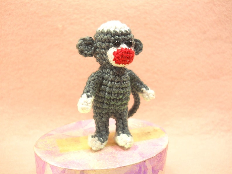 Mini Sock Monkey 2 inches Amigurumi Crochet Miniature Sock Monkey Stuffed Animal Made To Order image 3