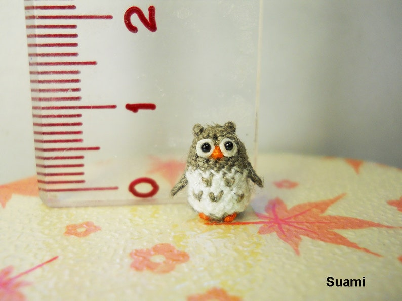 Miniature Crochet Owl Micro Mini Amigurumi Grey Owl Made To Order image 4