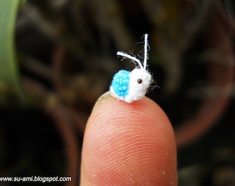 Extreme Micro Snail - Mini Tiny Dollhouse Miniatures Insects - Single Thead Crocheted Blue Snail - Made To Order