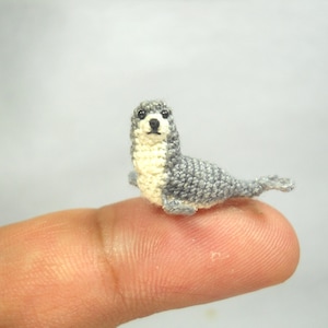 Grey White Seal Miniature Crochet Pinniped Stuffed Animal Made to Order image 1