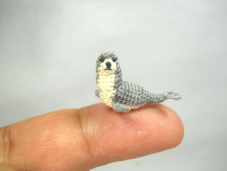 Grey White Seal Miniature Crochet Pinniped Stuffed Animal Made to Order image 1