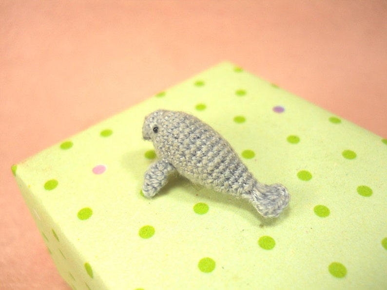 Micro Mini Manatee Tiny Crochet Amigurumi Stuffed Animal Made to Order image 4