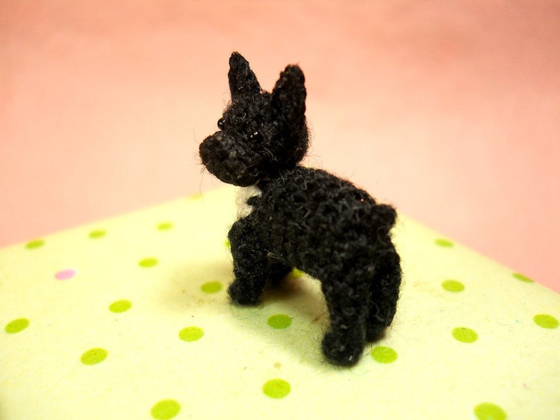 Black White French Bulldog Micro amigurumi Tiny Crocheted Dog Made To Order image 3