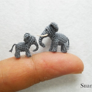 Extreme Tiny Elephants Micro Mini Amigurumi Crochet Miniature Animals Set of Two Elephants Dad and Son Made To Order image 1