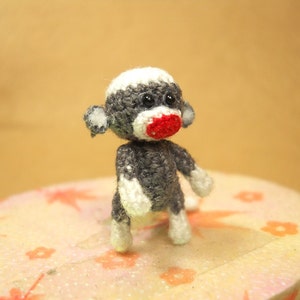 Tiny Sock Monkey 1 inch Micro Amigurumi Crochet Miniature Sock Monkey Stuff Animal Made To Order image 4