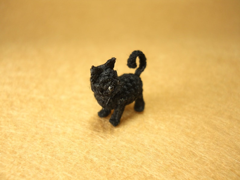 Miniature Black Cat 1/2 Inch Micro Mini Amigurumi Crochet Cat Kitten Made to Order image 4