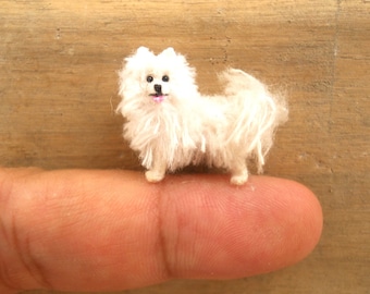 Miniature White Pomeranian - Tiny Crochet Dog Stuffed Animals - Made To Order