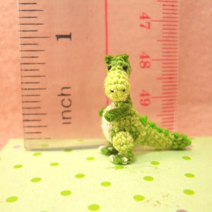 Miniature Green Tyrannosaurus Dollhouse Miniature Dinosaurs One Inch Scale Micro Crochet Dinosaur Made To Order image 3