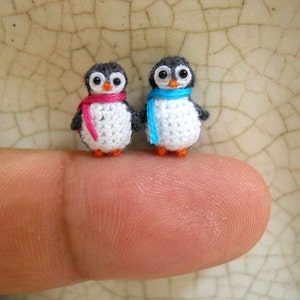 Penguin Couple Tiny Doll Miniature Amigurumi Stuffed Animal Toy Set of Two Penguins Made To Order image 1