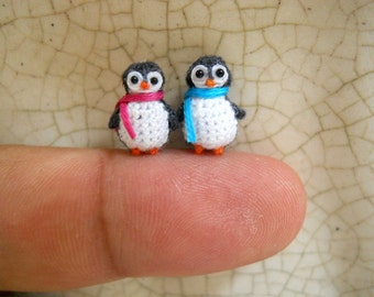 Penguin Couple - Tiny Doll Miniature Amigurumi Stuffed Animal Toy - Set of Two Penguins - Made To Order