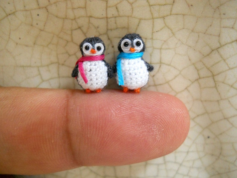 Penguin Couple Tiny Doll Miniature Amigurumi Stuffed Animal Toy Set of Two Penguins Made To Order image 1