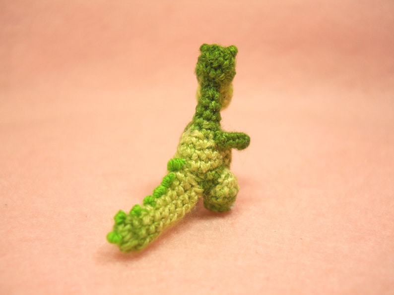 Miniature Green Tyrannosaurus Dollhouse Miniature Dinosaurs One Inch Scale Micro Crochet Dinosaur Made To Order image 4