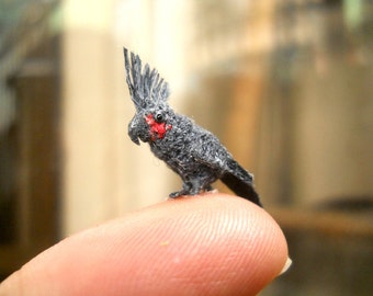 Great Black Cockatoo  - Micro Amigurumi Miniature Crochet Bird Stuffed Animal - Made To Order