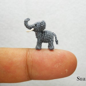 Extreme Micro Crochet Elephant - Tiny Amigurumi Miniature stuffed Animals - Gray Elephant - Made To Order