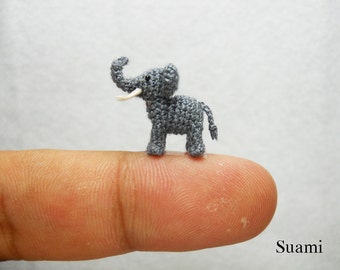 Extreme Micro Crochet Elephant - Tiny Amigurumi Miniature stuffed Animals - Gray Elephant - Made To Order