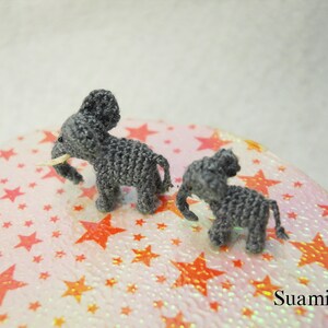 Extreme Tiny Elephants Micro Mini Amigurumi Crochet Miniature Animals Set of Two Elephants Dad and Son Made To Order image 3