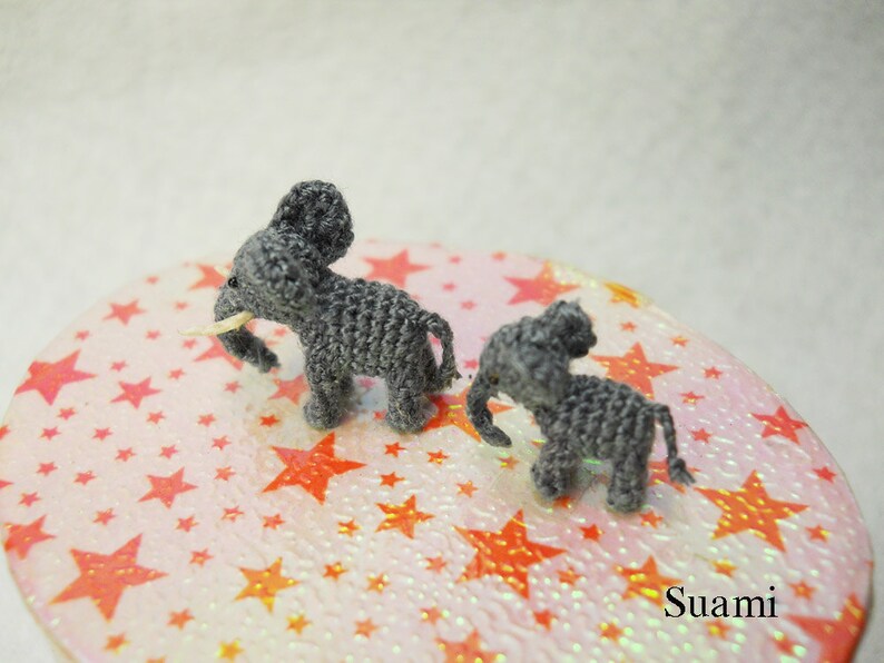 Extreme Tiny Elephants Micro Mini Amigurumi Crochet Miniature Animals Set of Two Elephants Dad and Son Made To Order image 3