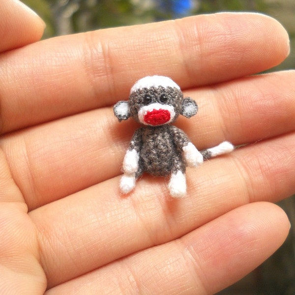 Tiny Sock Monkey 1 inch - Micro Amigurumi Crochet Miniature Sock Monkey Stuff Animal - Made To Order