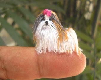 Tricolor Shi Tzu - Tiny Crochet Miniature Dog Stuffed Animals - Made To Order