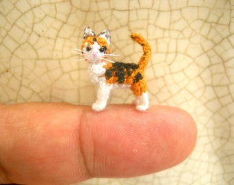 Miniature Calico Cat - Micro Crochet Cat Kitten Amigurumi Stuffed Animal - Made to Order