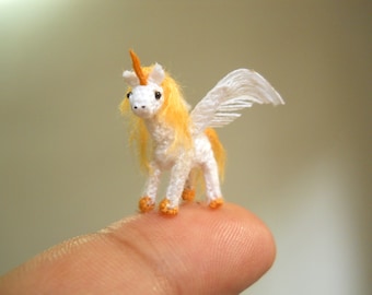 Unicorn Winged, Pegasus - Micro Dollhouse Miniature Crochet Tiny Stuff Animal - Made To Order