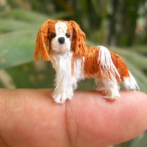 Blenheim-coloured Cavalier King Charles Spaniel - Tiny Crochet Miniature Dog Stuffed Animals - Made To Order