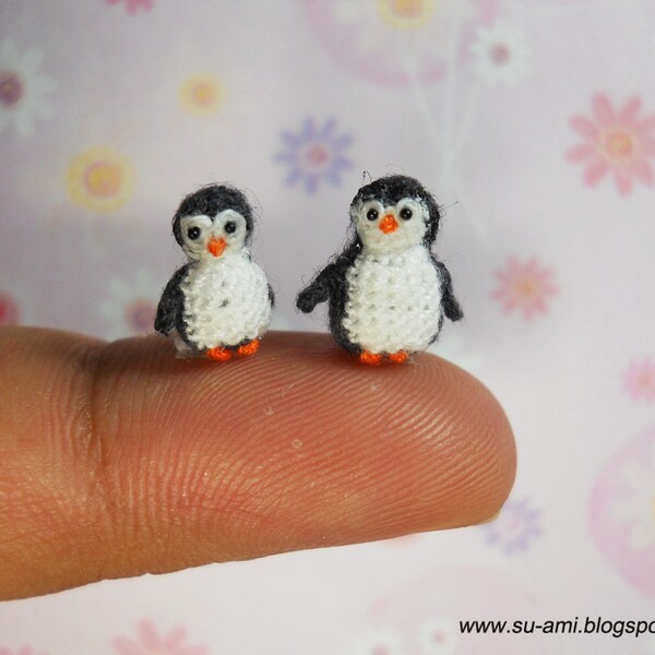 Tiny Penguin Chicks, Micro Dollhouse Crochet miniatures collectibles toys, OOAK