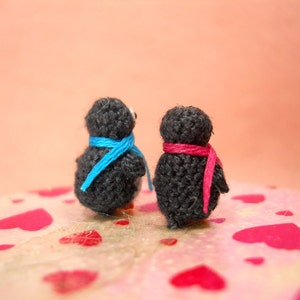 Penguin Couple Tiny Doll Miniature Amigurumi Stuffed Animal Toy Set of Two Penguins Made To Order image 3