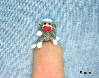 Micro Sock Monkey - Miniature Crochet Gray Sock Monkeys - Made To Order