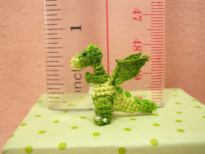 Green Dragon Winged Tiny Crochet Miniature Dino Stuffed Animals Made To Order image 3