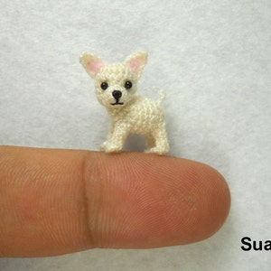 White Chihuahua Dog Tiny Amigurumi Micro Crochet Miniature Pets Made to Order image 1